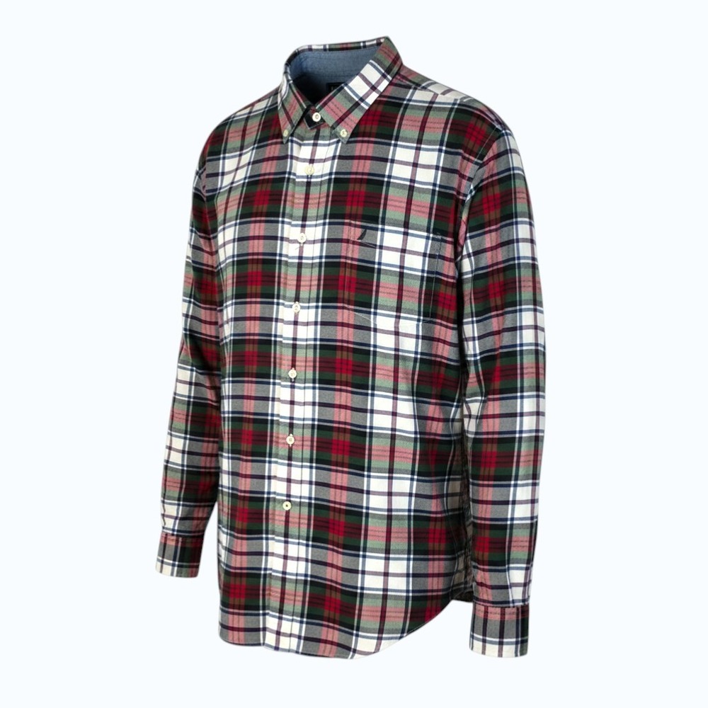 Nautica Mens XXL Plaid Button Down Shirt Flanel Long Sleeve Red Green Navy White